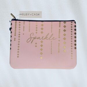 Ruby+Cash Light Pink Sparkle Zip Top Cosmetic Pouch / Makeup Bag